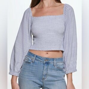 NEW DKNY Jeans Smocked Square Neck Crop Top